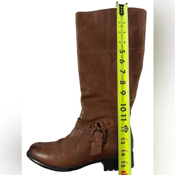 Clarks Brown Leather Riding Boots Harness Strap Mid Calf Women’s 8 Classic - Picture 11 of 14